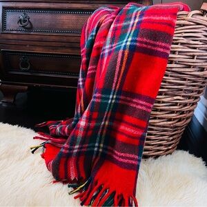 Horner USA Wool Throw Red Tartan Plaid 1950s - 51" X 51"